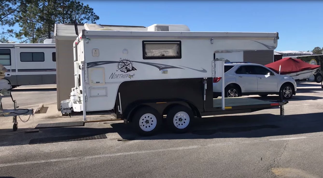 camper on truck bed trailer